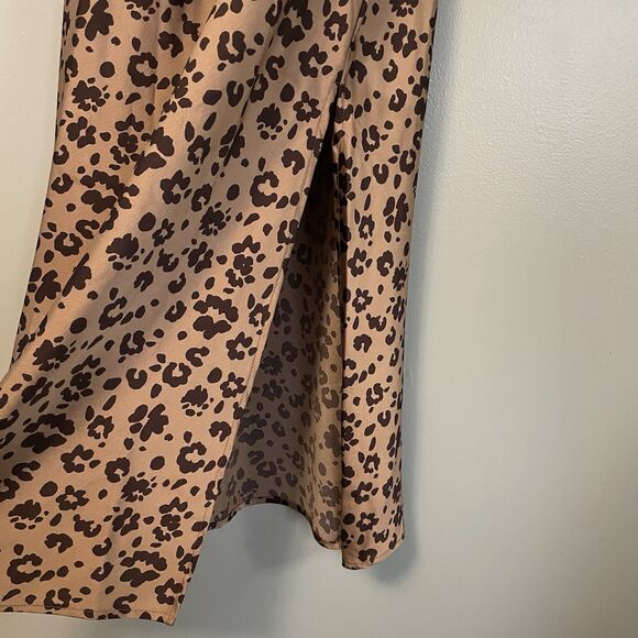 Target A New Day Brown Leopard Print Slip Maxi Dress V-Neck Strappy Medium - Picture 4 of 11